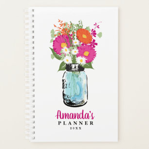 Agenda Mason Jar Fuchsia Naranja Rosado Gerber Daisies