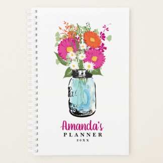Agenda Mason Jar Fuchsia Naranja Rosado Gerber Daisies