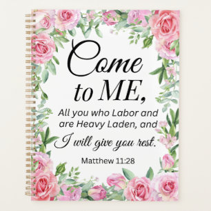 Agenda Mateo 11:28 Biblia motivacional versus Rosa floral