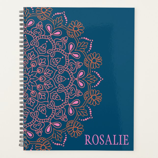 Agenda Medallón de Mandala Boho Moderno en Verde Teal Per (Anverso)