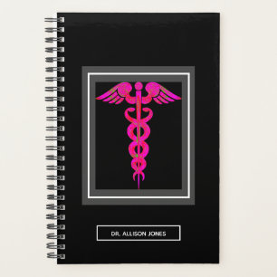 Agenda Médica Médico Black Pink Caduceus Personalizado