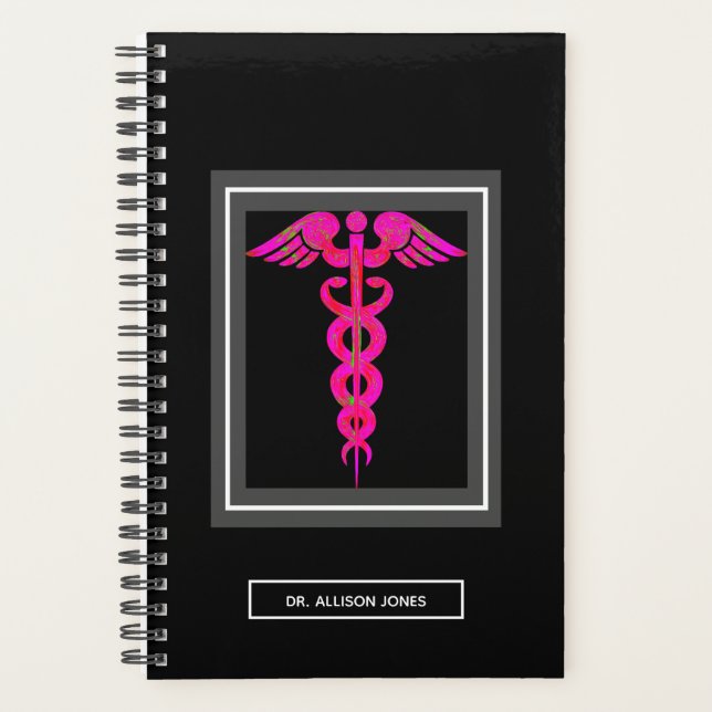 Agenda Médica Médico Black Pink Caduceus Personalizado