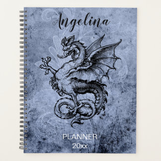 Agenda Medieval Dragon Distressed Blue Background Planner