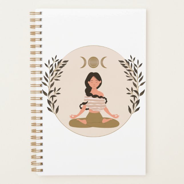 Agenda Meditating woman moon phases leaf boho classic (Anverso)