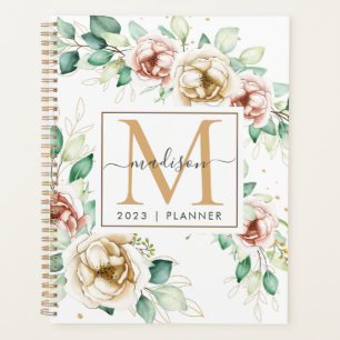 Agenda Mensual 2023 Monograma acuarela Floral Semanal
