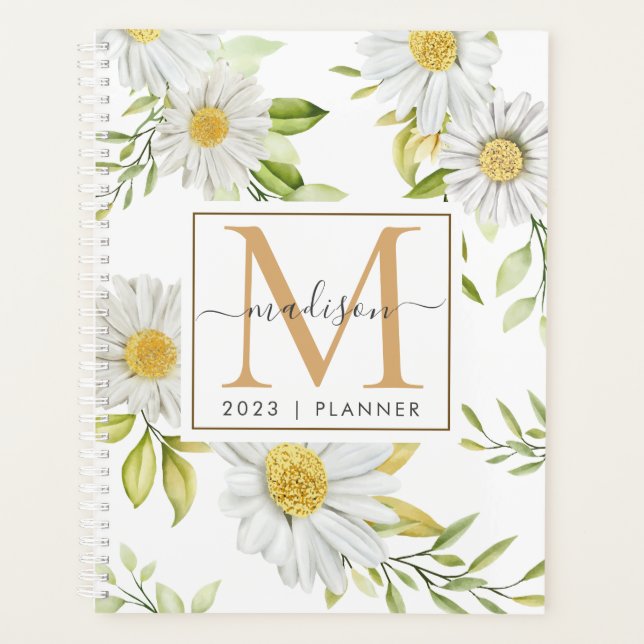 Agenda Mensual 2024 Monograma Daisy Floral Semanal (Anverso)