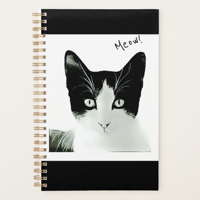 Agenda Meow Black and White Cat Kitten Sketch (Anverso)