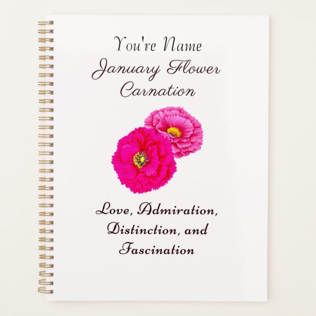 Agenda Mes de Nacimiento Enero Carnación Flor Elegante Fl (Anverso)