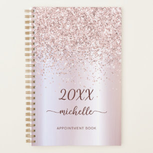 Agenda Metal Glam Femenino Rosa Dorado Brillo Monograma 2