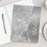 Agenda Metálico personalizado del Purpurina de plata Glam<br><div class="desc">Personaliza fácilmente este metalizado plateado y glamoroso planificador con patrones purpurina con tu propio nombre personalizado.</div>