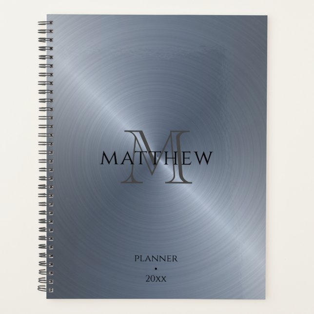 Agenda Metálico plateado radial | Monogramado (Anverso)