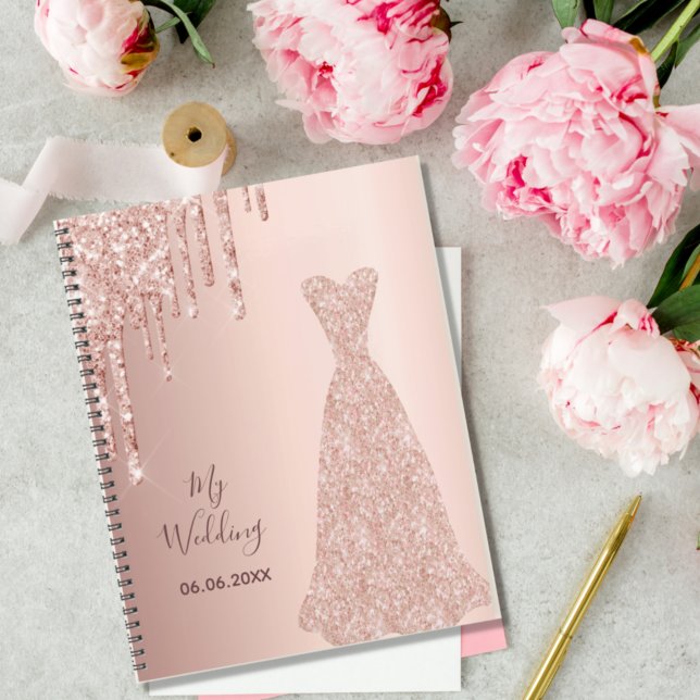 Agenda Mi boda rosa dorado brillo gotea novia 2023 (Subido por el creador)