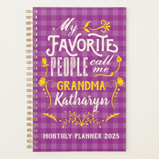 Agenda Mi gente favorita me llama abuela Purple Gingham (Anverso)