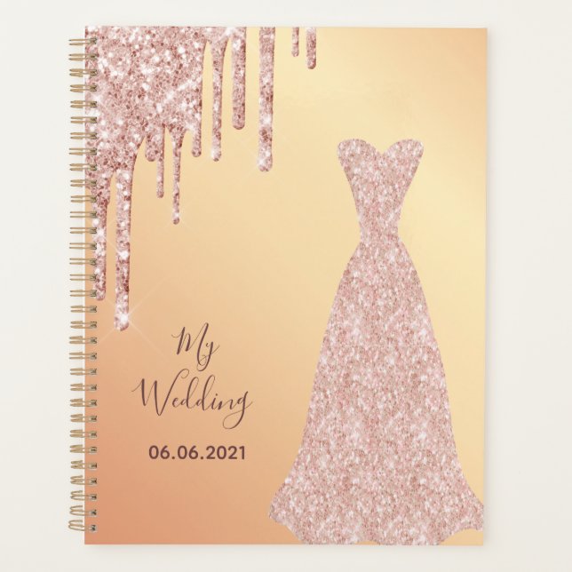 Agenda Mi rosa boda purpurina de oro gotea vestido de nov (Anverso)
