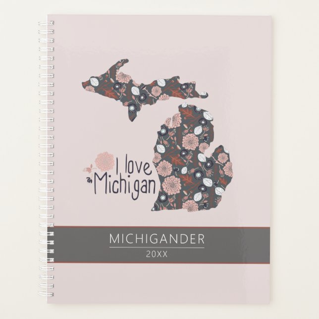 Agenda Michigan I Love Pink Brown Pattern Floral (Anverso)