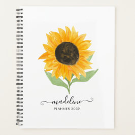 Agenda Minimal Rustic Sunflower Personalized Name Script