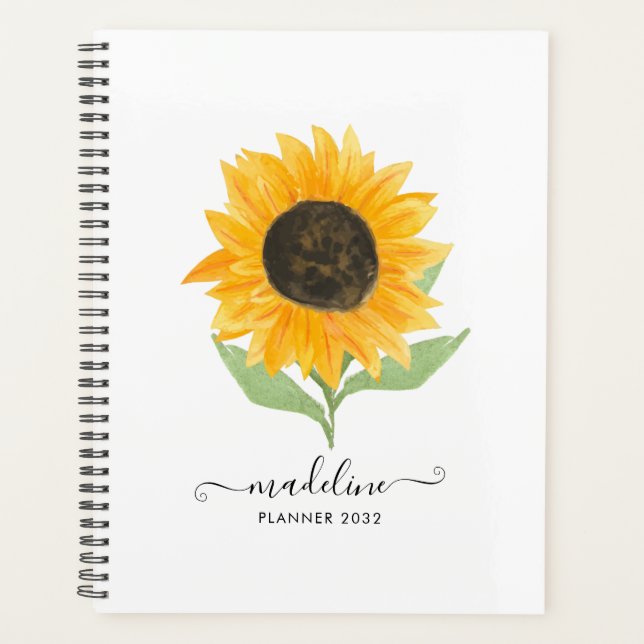 Agenda Minimal Rustic Sunflower Personalized Name Script (Anverso)