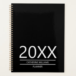 Agenda Minimalist Black White Monogram Name Business 2026