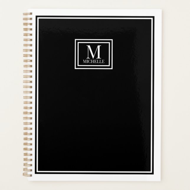 Agenda Minimalist Chic Two Boarder Monogram Name Black   (Anverso)