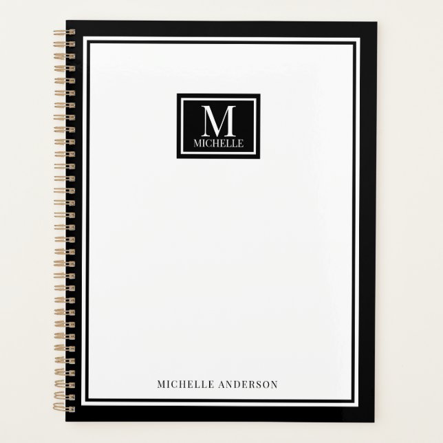 Agenda Minimalist Chic Two Boarder Monogram Name Black  (Anverso)