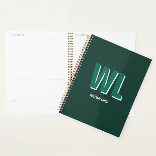Agenda Minimalist Emerald Green Personalized Monogram  (Demostración)