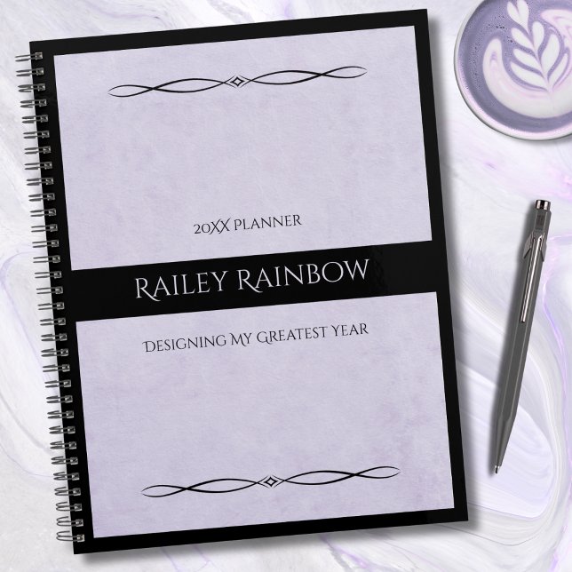 Agenda Minimalist Lavender Black Monogrammed Co-worker (The perfect Secret Santa or Co-worker Gift that looks incredibly high-end without breaking the bank)