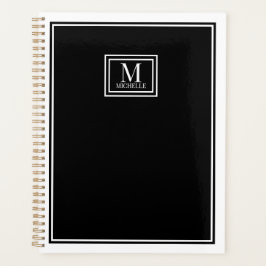 Agenda Minimalista Chic Dos Bordes Monograma Nombre Negro