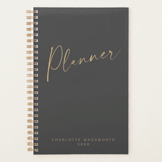 Agenda Minimalista moderno oro negro personalizado semana (Anverso)