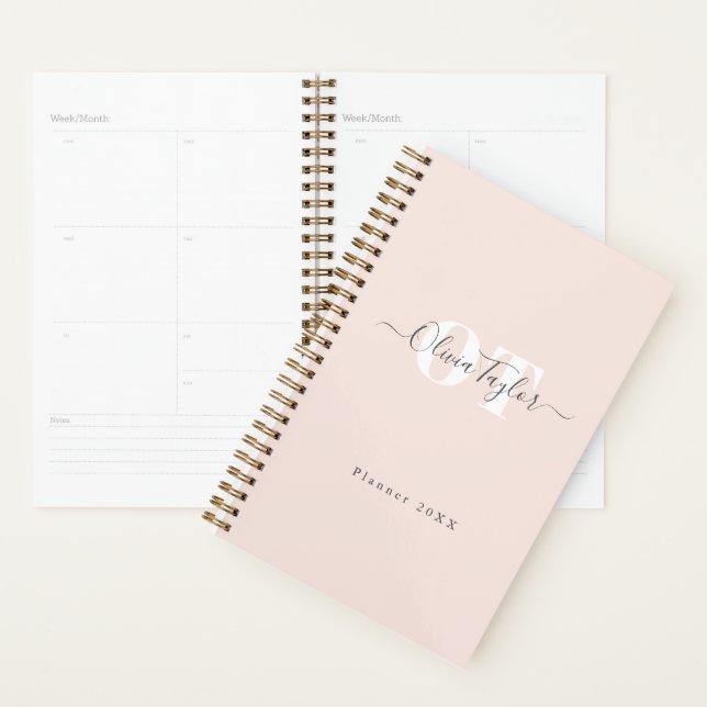 Agenda Mínimo Monograma Moderno Script Rubor Professional (Demostración)