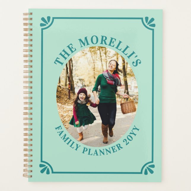 Agenda Mint Green & Teal Oval Photo Family (Anverso)