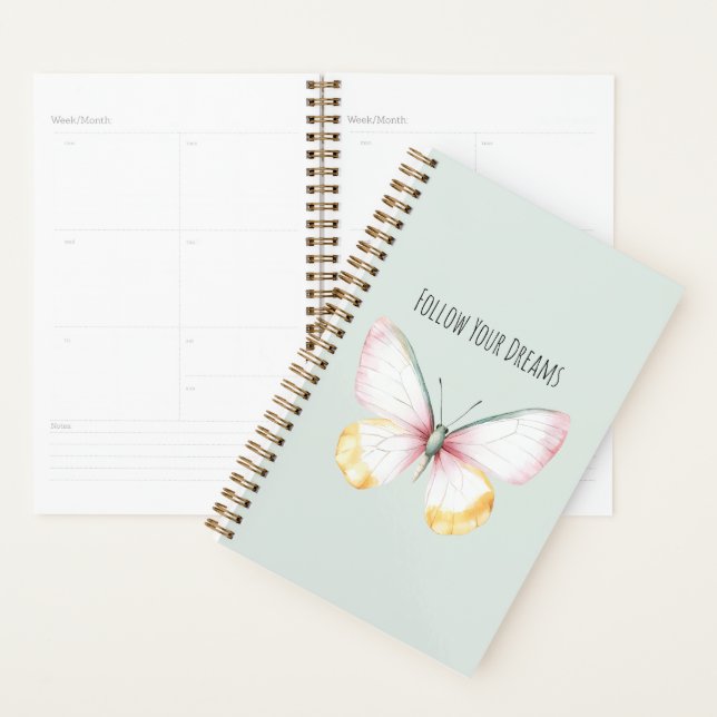 Agenda Mint White Yellow Pink Teal Butterfly (Demostración)