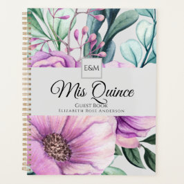 Agenda Mis QUINCE Purple Floral Quinceanera GUESTBOOK NUE