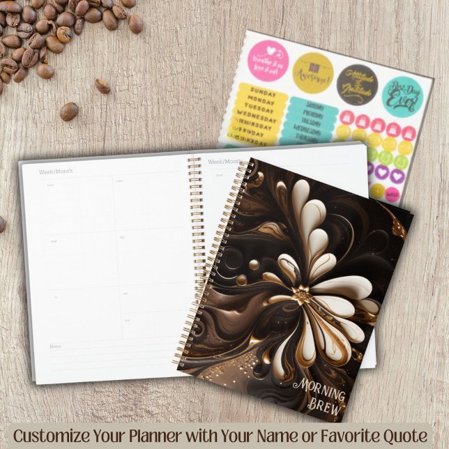 Agenda Mocha inspirada en el café y Diario de Crema (Coffee Inspired Planner with Stickers for Coffee Lovers or Modern Executives)