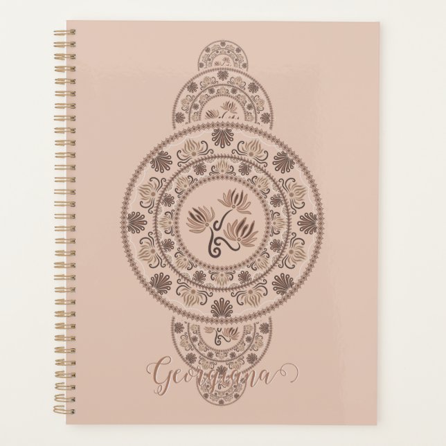 Agenda Mocha Rococo Lotus Ornamentala personalizada (Anverso)