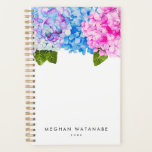 Agenda Moda Azul rosa Floral Hydrangea Jardín<br><div class="desc">Moda y elegante ilustracion acuático de flores de hidraangea en colores rosa, azul y violeta. Personalizar este producto agregando su nombre y año en la parte inferior.</div>
