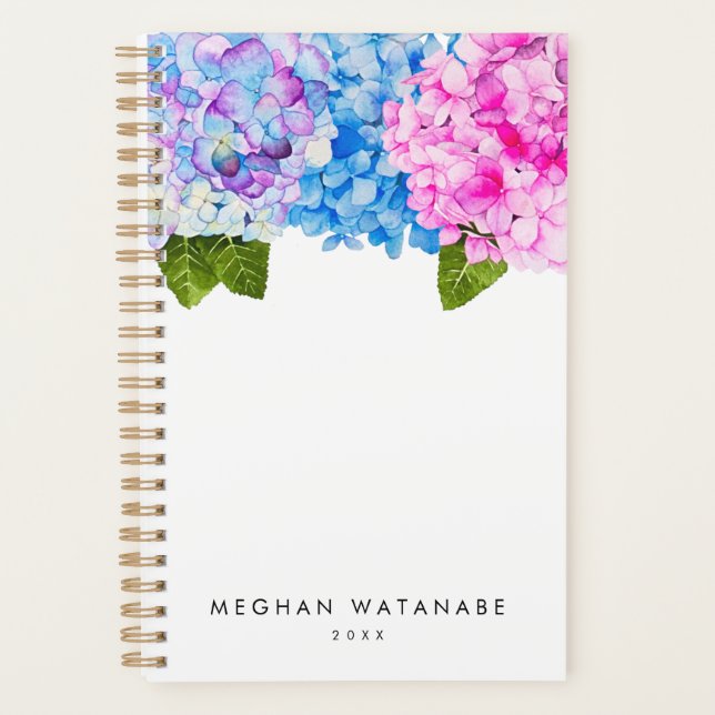 Agenda Moda Azul rosa Floral Hydrangea Jardín (Anverso)