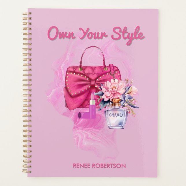 Agenda Moda Bolso rosa y diseño floral Planner diario (Anverso)