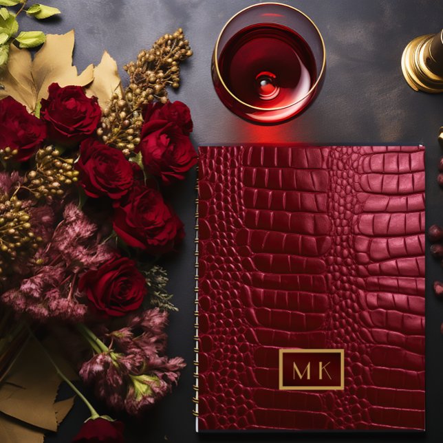 Agenda Moda Burgundy Red Faux Crocodile Business (Elegant Faux Crocodile Burgundy Red Planner, Hard Cover is Matte, Soft Color is Shiny as pictured 
)