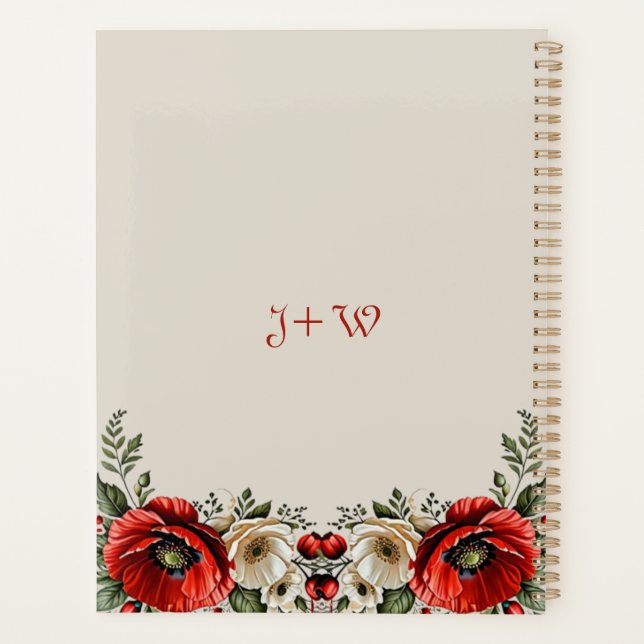 Agenda Moda clásica Burguandy Poppy Floral Marfil Boda (Reverso)