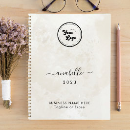 Agenda Moda Crema Nombre Mármol Año Personalizado Logotip