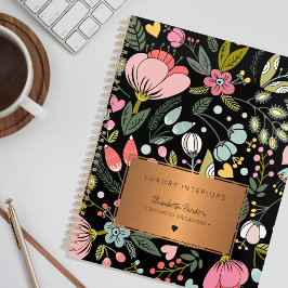 Agenda moda de 2026 de oro negro rosa floral