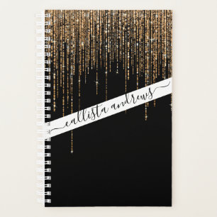 Agenda Moda de lujo Black Gold Sparkly Purpurina Fringe