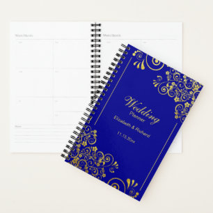 Agenda Moda Dorada Floral Swirls Navy Boda Azul