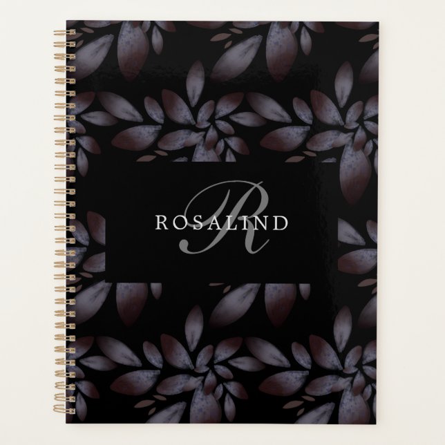Agenda Moda Elegante Patrón Floral Matte Monogramado (Anverso)