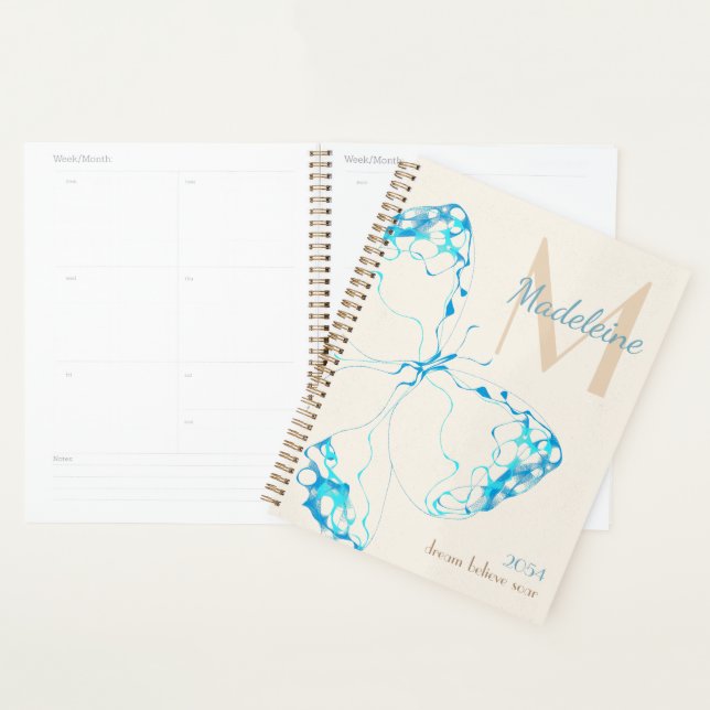 Agenda Moda Elegante y caprichosa mariposa Monograma (Demostración)