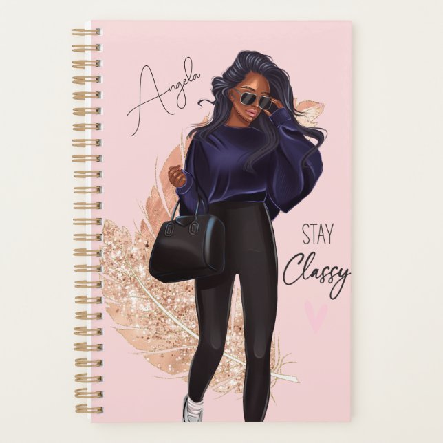 Agenda Moda Falso Brillo Chica Pelo Rojo Marrón Rosa   (Anverso)