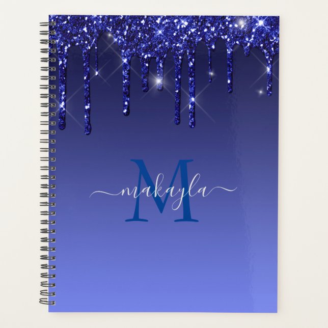 Agenda Moda Faux Dark Blue Purpurinas Dris Monograma Nomb (Anverso)