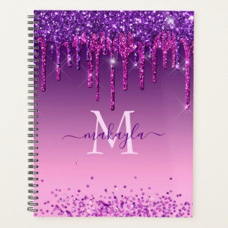 Agenda Moda Faux Dark Purple Purpurinas Dris Monograma No
