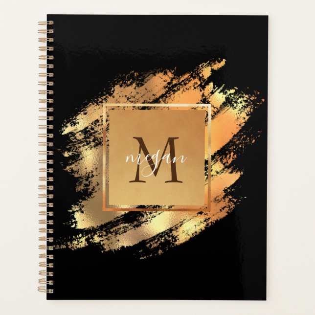 Agenda Moda Faux Gold Glam Brushstrot Monogramado (Anverso)
