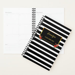Agenda Moda floral rosas de época franjas blancas negras
